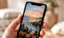Mão segurando celular com a fotografia escolhida
